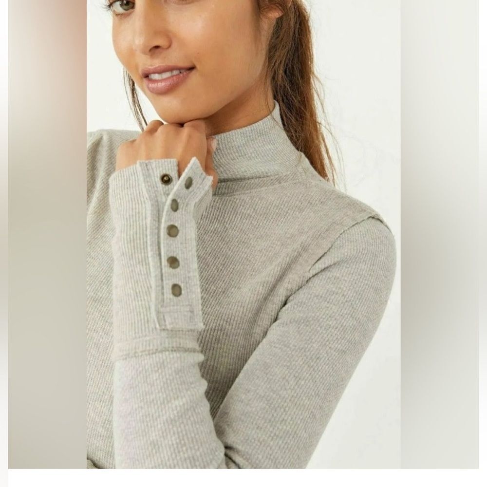Free People Jojo Thermal Snap Long Sleeve